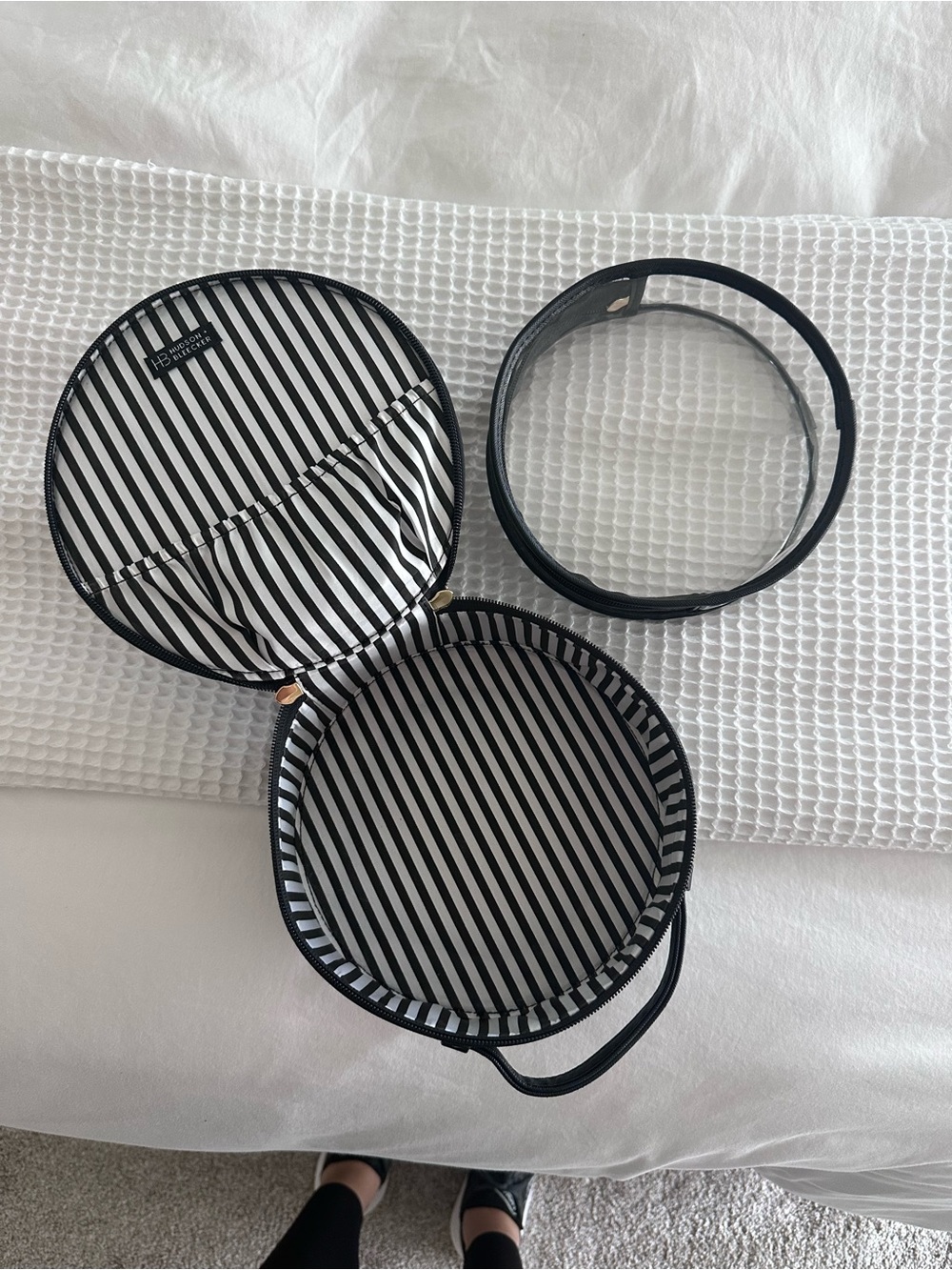 Striped Round Travel Case - Black & White